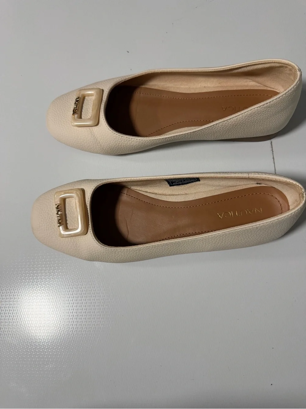 Nautica Cream Textured Square-Toe Ballet Flats with Buckle Accent